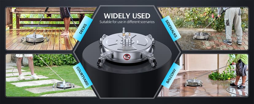 14" Pressure Washer Surface Cleaner 4500 PSI with 304 Industrial-Grade Stainless Steel Housing,1/4” Quick Plug, 4 Universal Wheels, 2 x 15 Extended Wands, 2 Replacement Nozzles, 4 Spray Nozzle Tips