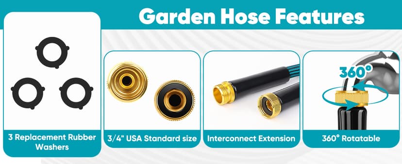 Garden Hose 50ft, Non-Expanding Water Hose Ultra Lightweight, Kink-Free, Sturdy, Flexible, Abrasion Resistant Hose for Yard, Lawn, Outdoor, Marine and Camper