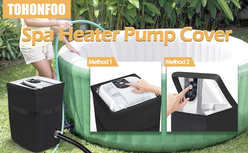 Hot Tub Spa Heater Pump Cover, Heavy Duty Inflatable Hot Tub Pump Cover with Zipper Opening and Transparent PVC Top Window for Multiple Hot Tub Spa Heater Pump on Market(Black, Cover only)