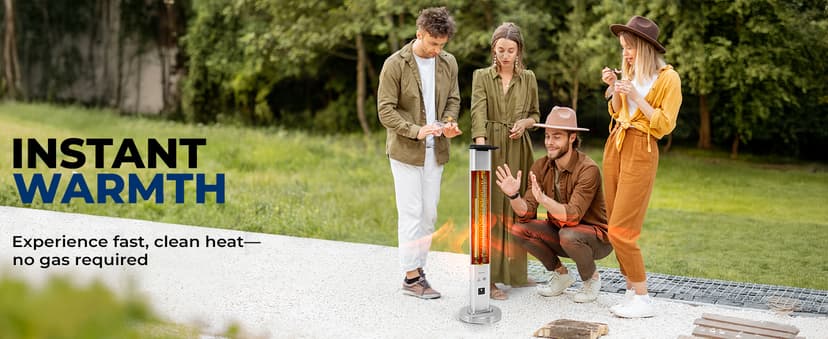 SereneLife Outdoor Electric Patio Heater - 900W Infrared Heater with Remote, Aluminum Reflector, Waterproof Design, IP65 Approved, Quiet Operation, Standing Porch Heater for Patio & Backyard