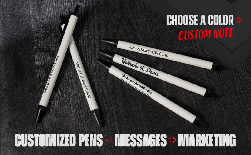 RevMark Personalized Ballpoint Pen, Custom Printed Name, Business or Event Information, Timeless Advertising, USA Made Pens, Promotional Marketing, Smooth Black Ink, Bulk Pack (Blue,50 Ct.)