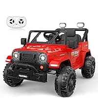 24V Ride On Tractor w/Tiltable & Detachable Trailer, 2x65W Motors, EVA Tires, Remote Control, Bluetooth, Shifter, Music, Electric Car for Kids Ages 2-5, Red