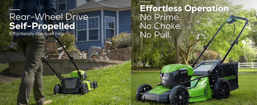 Greenworks 48V (2x24V) High - Performance Cordless Yard Tool Combo: 21" Self - Propelled Lawn Mower, 12" Trimmer & Blower, with 3 Batteries & 2 Chargers