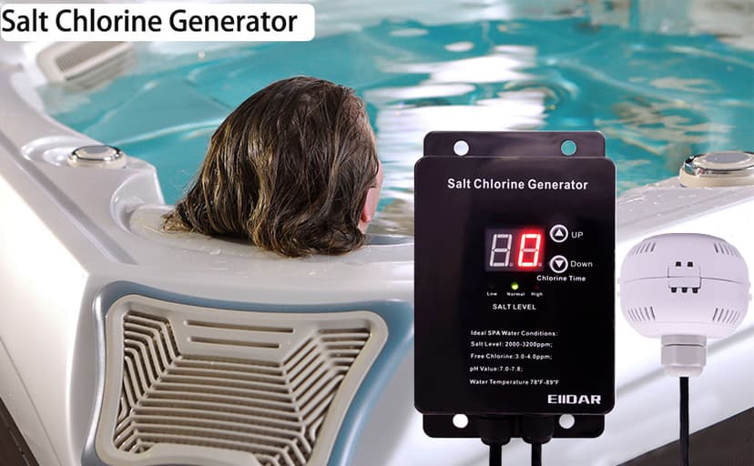 Salt Chlorine Generator Salt Water Pool Chlorinator System with USA Titanium Salt Cell, Designed for Hot Tubs & Swim Spas, Chemical-Free
