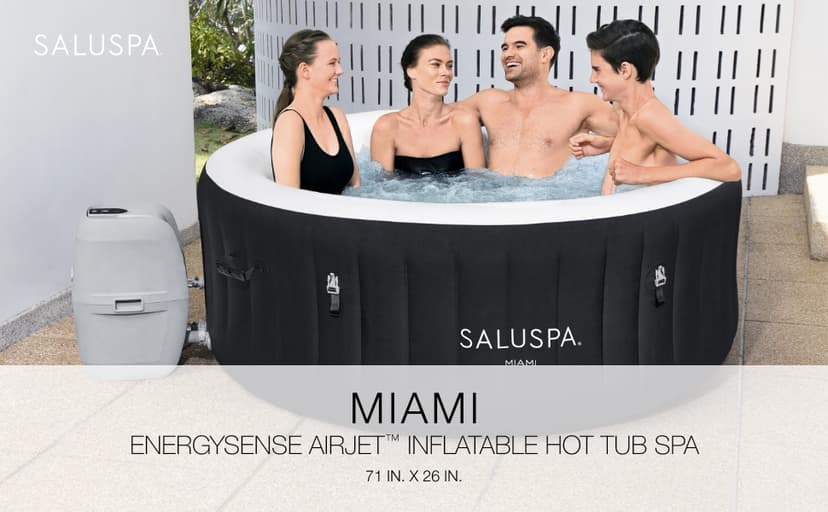 Bestway SaluSpa Miami EnergySense AirJet Inflatable Hot Tub Spa (71" x 26") | Portable Hot Tub with 2 Covers (1 Energy-Efficient Thermal Cover and 1 Standard Cover) | Fits Up to 2-4 Persons | Black