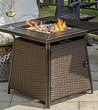 28 inch Propane Fire Pit Table, Outdoor Gas Fire Pits with Lid & Lava Rock, 50000 BTU Firepit for Dinning, Party in Outside, Patio, Garden or Yard (Black)