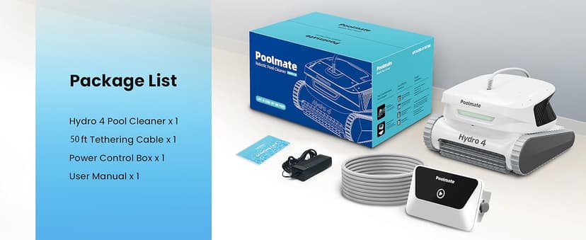 Hydro 4 Pool Robot, Pool Vacuum for Inground and Aboveground Pools, Floor, Wall and Waterline Cleaning and Scrubbing, Smart WiFi and Blutooth App Control, 50' Cord, Large Top Load Fine Filter Basket