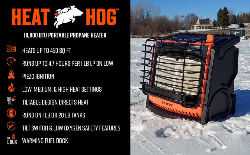 Heat Hog 18,000 BTU Portable Propane Radiant Space Heater, Indoor, Outdoor, Garage, Camping, Outdoor Sports, Boating, RVs, Tiltable Design, Gas Powered