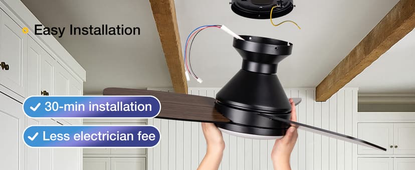 Amico Ceiling Fans with Lights, 42 inch Low Profile Ceiling Fan with Light and Remote Control, Flush Mount, Reversible, 3CCT, Dimmable, Noiseless, Black Ceiling Fan for Bedroom, Indoor/Outdoor Use