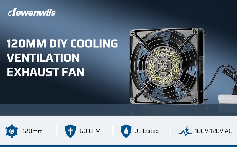 DEWENWILS 2 Pack 120V AC Fan, Waterproof Exhaust Fan 120mm, 18W 2850RPM 90CFM, DIY Cooling Fan for Refrigerator, Computer Case, Compressor Engine, Generator, UL Listed