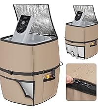 Hot Tub Spa Heater Pump Cover,Waterproof 600D Oxford Fabric Aluminum Film Insulated Cover,Inflatable Hot Tub Spa Heater Pump,Easy Installation with Zipper and Adhesive Straps,Black,Square