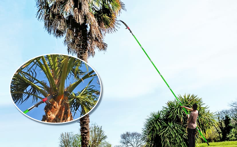7-27 Feet Extendable Pole Saw for Tree Trimming – Manual Branch Trimmer with Long Handle, Storage Bag, and Green Design – Perfect for Pruning and Cutting High Branches.
