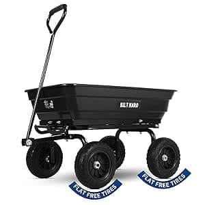 BILT HARD 4 Cu.Ft. 10" No-Flat Tires Poly Yard Dump Cart with 180° Rotating Handle, 600 lbs Capacity Heavy Duty Garden Carts and Wagons