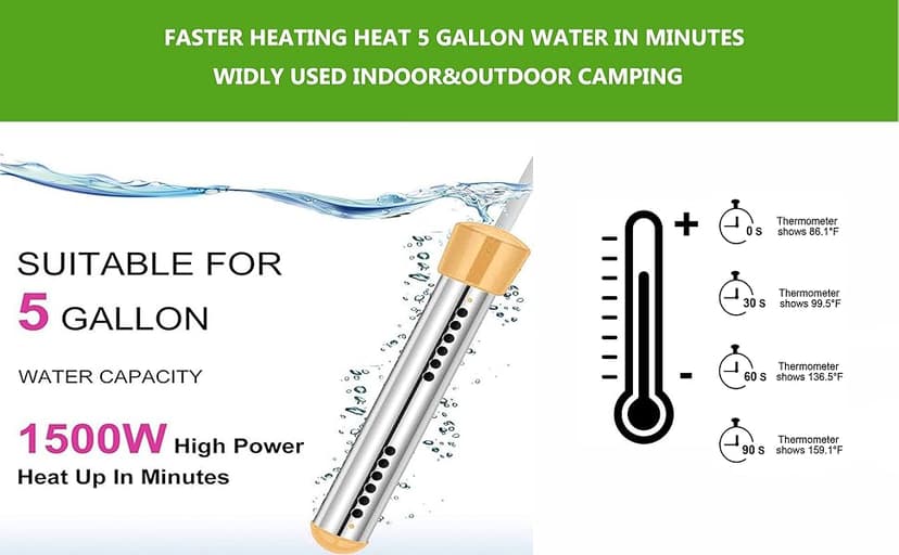 HASTER Portable Pool Immersion water Heater for Inflatable Pool Bathtub,Bucket Heater with 304 SS Guard,Electric Submersible Water Heater with LCD Thermometer,Heat 5 Gallon Water in Minutes In&Out