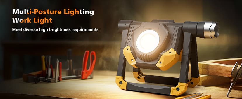 Samyoung 2 Pack Magnetic 2000 LM LED Work Light, 10 Hours Long Lasting 360°Rotating 7000K Warm Rechargeable Work Light Folding Waterproof for Job Site Car Inspection Camping Emergency