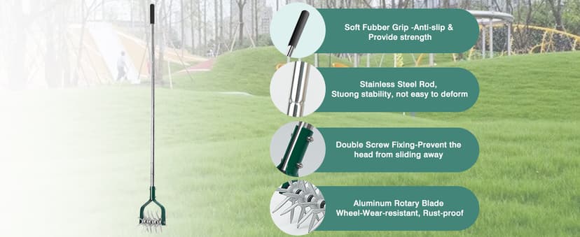 Rotary Cultivator Tiller Adjustable S/S Handle Rotary Tiller with Detachable Solid Metal Tines Garden Cultivator Lawn Tiller and Manual Tiller for Loosing and Mixing Soil