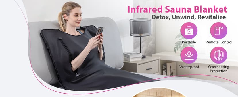 Portable Infrared Sauna Blanket, Detox & Relaxation at Home, Adjustable Timer 1-60 Min, Temperature Range 86-158℉, 6 ft x 2.6 ft, Oxford Fabric