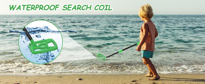 OMMO Metal Detector, Rechargeable Built-in Battery Kids Metal Detector with Funny LCD Display, Adjustable Metal Detectors for Kids with Waterproof Search Coil USB Cable for Detecting Treasure