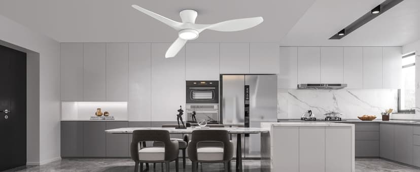 TALOYA 52 inch Ceiling Fans with Lights Remote Control, Modern Low Profile Ceiling Fan with Quiet Reversible DC Motor for Bedroom Living Room and Patio White