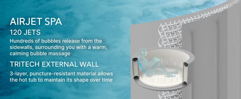 Bestway SaluSpa Cancun 71" x 26" Inflatable Hot Tub Round Portable Outdoor Spa with 120 AirJets and EnergySense Energy Saving Cover, Grey