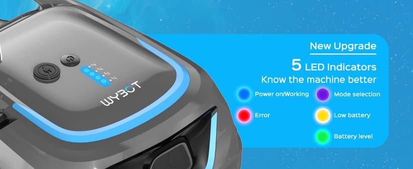WYBOT A1 Cordless Robotic Pool Cleaner, Automatic Pool Vacuum with 120 Mins, Double Filters, LED Indicator, Fast Charging, Ideal for Above Ground & In-ground Flat Pools - Blue & Grey
