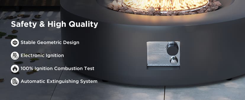 UPHA 42-inch Outdoor Propane Gas Fire Pit Table 50000 BTU Iron Round FirePit for Outside Patio with Tank Hidden Table, Removable Lid, Lava Rocks, Rain Cover, Grey