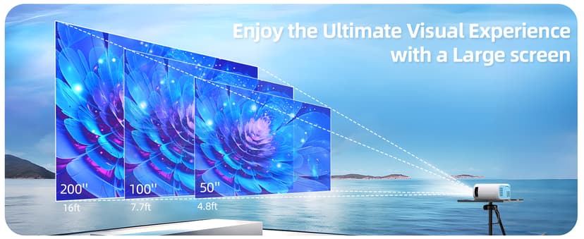 Nasin Mini Projector, 1080P Supported Portable Movie Projector, Home Theater and Outdoor Use, Compatible with IOS, Android, Tablet, Laptop, TV Stick, Type C, USB & HDMI, Bluetooth Proyector