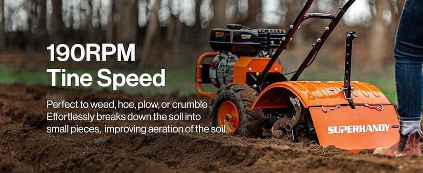 SuperHandy Rear Tine Tiller - 7HP Engine, 16" Width & 12" Depth Cultivator - Garden Soil Prep for Planting & Vegetable Beds