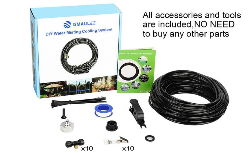 Misting Cooling System, DIY 33FT(10M) Misting Line +10 Brass Mist Nozzles+ a Brass Connector(3/4'') Outdoor Mister System for Patio Waterpark Garden Trampoline Greenhouse