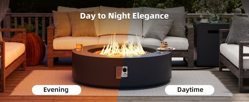 UPHA 42-inch Outdoor Propane Gas Fire Pit Table 50000 BTU Iron Round FirePit for Outside Patio with Tank Hidden Table, Removable Lid, Lava Rocks, Rain Cover, Grey