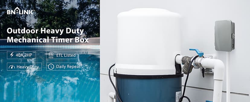 BN-LINK Pool Pump Timer, Outdoor Mechanical Timer Box, Heavy Duty 24 Hour Programmable, 2HP 40A Max, 120, 240, 277 VAC, for Pool Pump, Water Heater, Fans, SPA, ETL Listed