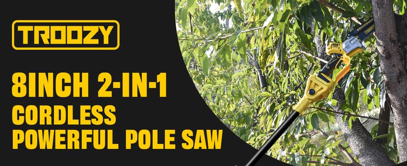 Cordless Pole Saw, 8-INCH 2-IN-1 Chainsaw with 21V 4.0Ah Battery Powered, Electric Tree Trimmer with 9FT Telescopic Pole, 180°Angle for Tree Branches Pruning & Wood Cutting, Battery Included