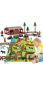 Farm Toys Tractor with Trailer-16.5 Inches Tractor Playset 1/24 Scale Gripper Frontloader Spreader for Boys Kids Toddlers Age 3-7 Years Old