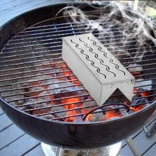 Skyflame Wood Chip Smoker Box, Stainless Steel Double V-shape BBQ Smoke Box with Hinged Lid for Charcoal & Propane Gas Grill, 12.5"(L) x 3.3"(W) x 2.5"(H), U.S. Design Patent