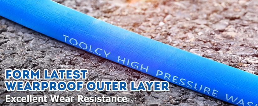 TOOLCY Wearproof Pressure Washer Hose 50ft, 3400 PSI Kink Resistant Power Washer Hose 1/4 in., Replacement Power Wash Hose with M22 and 3/8" Quick Connection Kit for Gas & Electric