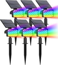 WELALO Solar Color Changing Spot Lights Outdoor, Waterproof Solar Christmas Lights with 9 Modes, Multicolor RGB Landscape Spotlights for Garden Yard Driveway Lawn Patio Pathway Decorations, 6 Pack