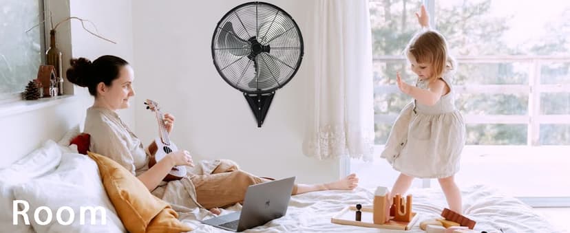 20” Wall Mount Fan 7000 CFM High Velocity Wall Industrial Fan 120° Oscillating Fans 3-Speed for Household, Commercial Use - ETL Listed, Black