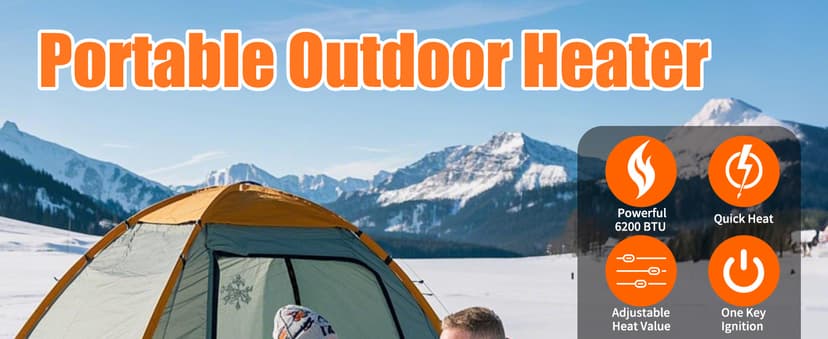 Buyplus Portable Propane Heater, 6200 BTU Portable Camping Heater Outdoor with Electric Ignition, Control Valve, Gas Cylinder Base for Tent, Fishing, Garage, 7“L x 7"W x 10"H