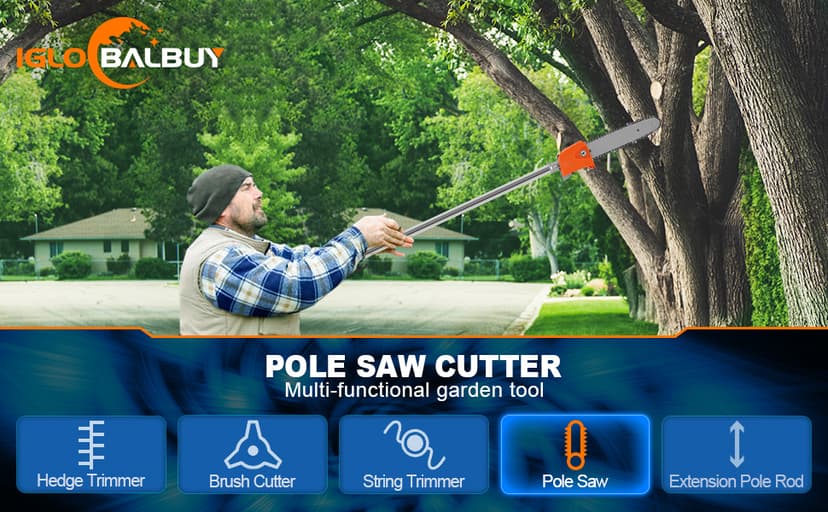 Iglobalbuy 52cc 2-Stroke 5 in 1 Garden Hedge Trimmer Combo, Gas Powered Long Reach Pole Saw Grass String Trimmer Brush Tree Cutter Pruner Weed Eater Multi Functional Garden Trimming Tools