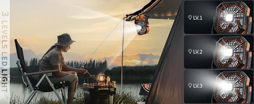 Portable Camping Fan,20000mAh Rechargeable Battery Powered Fan with LED Lantern, USB-C Battery Operated Fans,Ultra Quiet, for Outdoor Indoor Use,Travel, Tent, Beach, Picnic, Barbecue, Fishing, Home