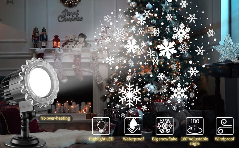 Christmas Snowflake Projector Lights, Indoor Outdoor Snowfall Projection High Definition LED Lighting Lamp, Waterproof Snow Fall Light Show for Holiday/Party/Garden/Yard/Patio/Landscape (9W)