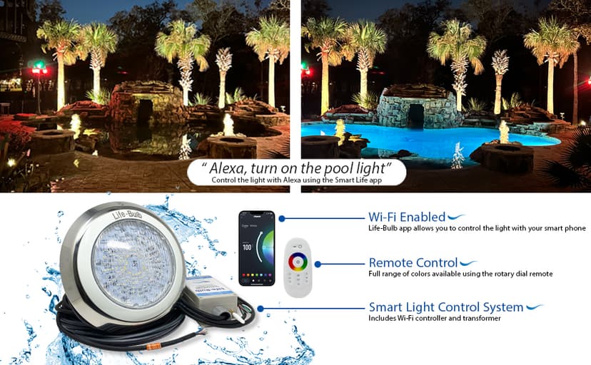 Smart Pool LED Pool Lights for Inground Pool, Wall Mounted, Color Changing with Remote - 75ft Cable, Works with Remote or Phone App - iOS/Android Compatible, Lifetime Replacement Program