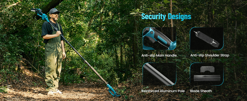 Seesii 6-in-1 Cordless Pole Saw and Pole Hedge Trimmer Grass Shears Combo Kit, Electric Mini Chainsaw with 2*4.0 Ah Batteries, Extension Tree Prunner, Bush Trimmer Limb Branch Cutter, 16ft Long Reach