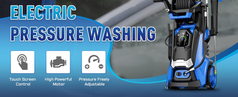 Electric Pressure Washer 5000PSI-Max 3.6GPM Power Washer Touch Screen Adjustable Pressure,4 Nozzles and 500ml Foam Cannon Power Washer Cleaning for Patio