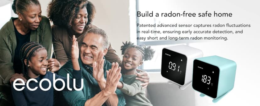 Ecosense EB100 EcoBlu, Home Radon Detector, Capture & Display Results Every 10 Minutes, Short & Long-Term Continuous Monitoring, Easy to Use