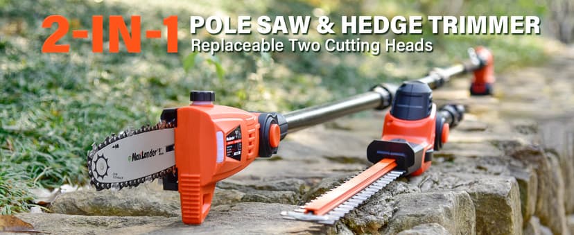 Pole Saw 8-Inch Cordless Pole Saws for Tree Trimming and 18-Inch Pole Hedge Trimmer 2-in-1, 15-Feet MAX Reach, 16ft/s Speed, Auto Oiling Pole Chainsaw with 20V 2.0Ah Battery & Charger