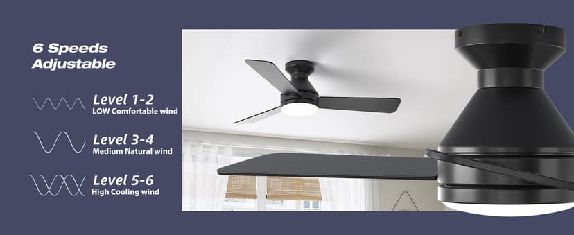 Amico Ceiling Fans with Lights, 42 inch Low Profile Ceiling Fan with Light and Remote Control, Flush Mount, Reversible, 3CCT, Dimmable, Noiseless, Black Ceiling Fan for Bedroom, Indoor/Outdoor Use