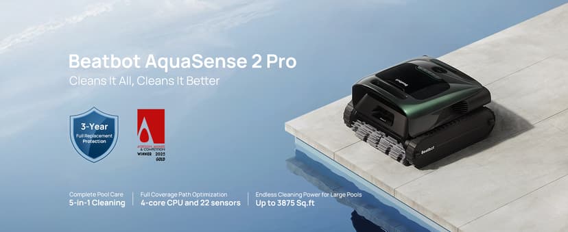 Beatbot AquaSense 2 Pro Cordless Robotic Pool Cleaner, Unmatched 5-in-1 Cleaning, Surface Parking, Pool Skimmer with APP Control, Water Clarification, for Pools up to 3,875 Sq.ft– Obsidian