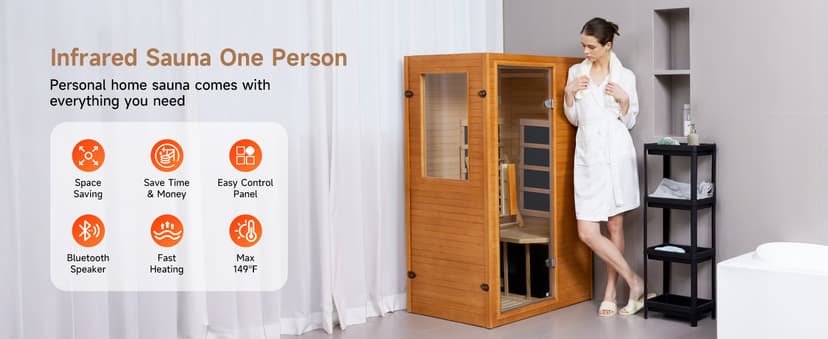Real Relax Far Infrared Sauna, Home Indoor Sauna Room Canadian Hemlock Wooden Dry Saunas 950W 120V with Control Panel and 6 Low EMF Heaters Panels for Personal Spa