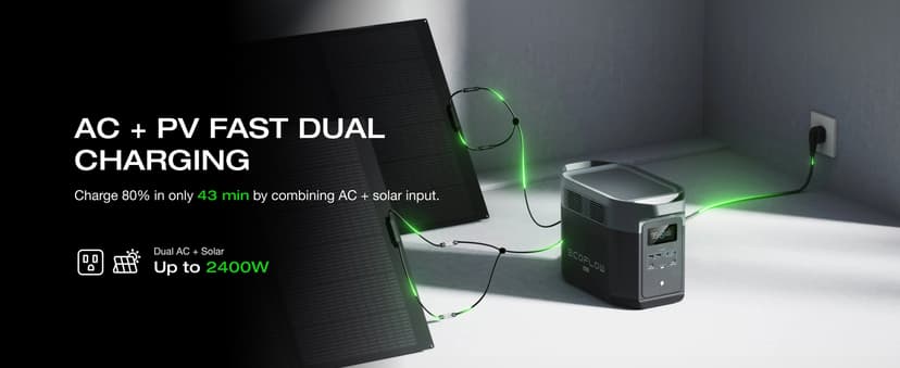 EF ECOFLOW Portable Power Station DELTA 2 Max, 2400W LFP Solar Generator, Full Charge in 1 Hr, 2048Wh Solar Powered Generator for Home Backup(Solar Panel Optional)